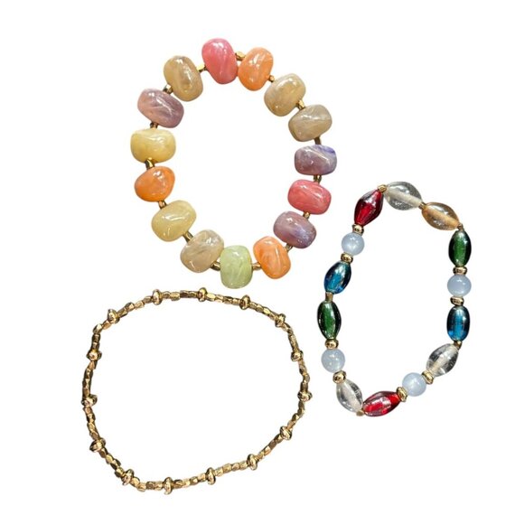 Three Handmade Stretch Bracelets Made  with Recycled Beads from Vintage Jewelry - Picture 2 of 4